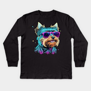 Cool Yorkie with Sunglasses Kids Long Sleeve T-Shirt